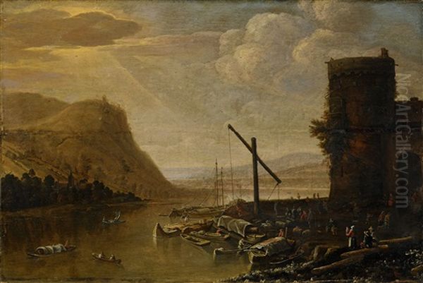 Landskap Med Borg Och Hamn Oil Painting by Herman Saftleven