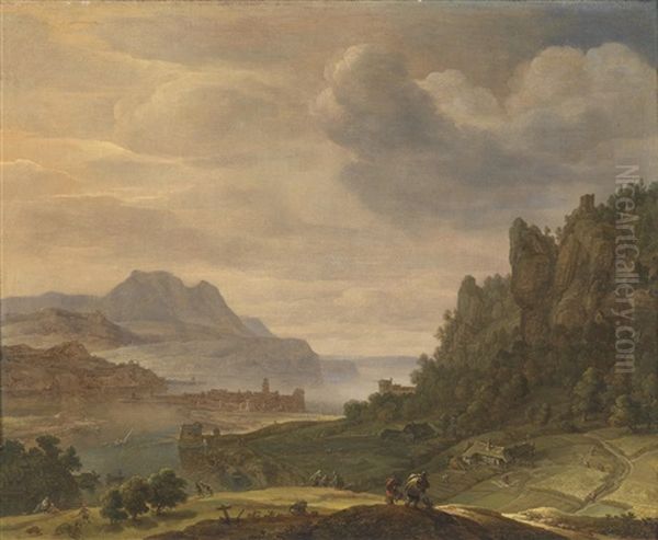 Rheinlandschaft Mit Einer Stadt Und Reisenden Oil Painting by Herman Saftleven