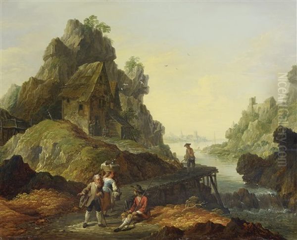 Flusslandschaft Mit Anglern Auf Einem Steg by Herman Saftleven