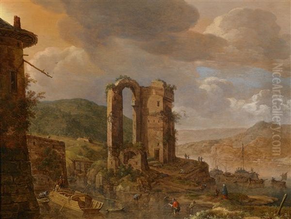 Flusslandschaft Mit Romischer Ruine Oil Painting by Herman Saftleven