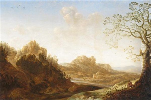 Extensive River Valley Oil Painting by Herman Saftleven