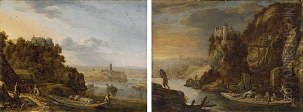 An Extensive River Landscape (+ A River Landscape; Pair) Oil Painting by Herman Saftleven