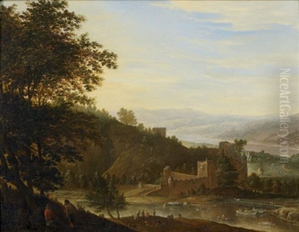 Paysage Panoramique De La Vallee Du Rhin Oil Painting by Herman Saftleven