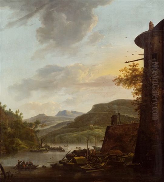 Anlegestelle Bei Einer Stadtmauer Oil Painting by Herman Saftleven