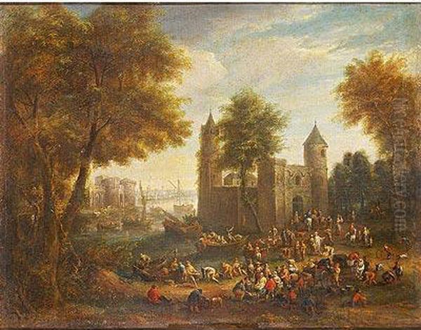 Mercado De Pescado Junto A Unpuerto Oil Painting by Adriaen Frans Boudewijns