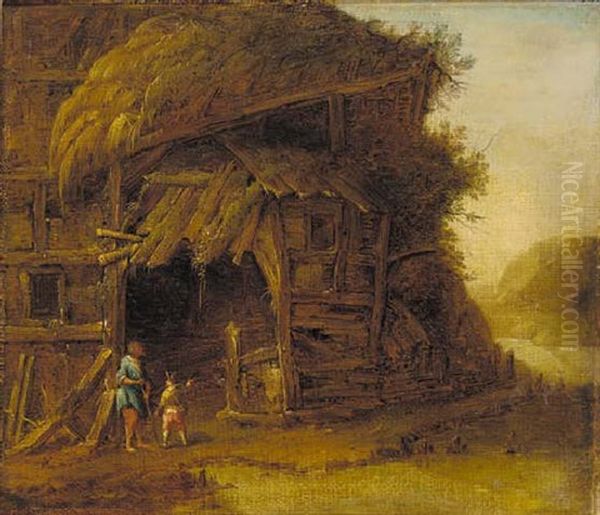 Peasants Before A Barn Oil Painting by Herman Saftleven