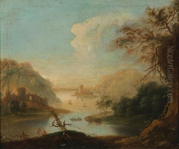 Classical Landscape With Forts And Figures Oil Painting by Nicolas Boudewyns