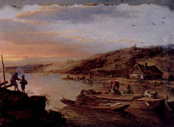 A Rhenish Landscape With A Shipyard Oil Painting by Herman Saftleven