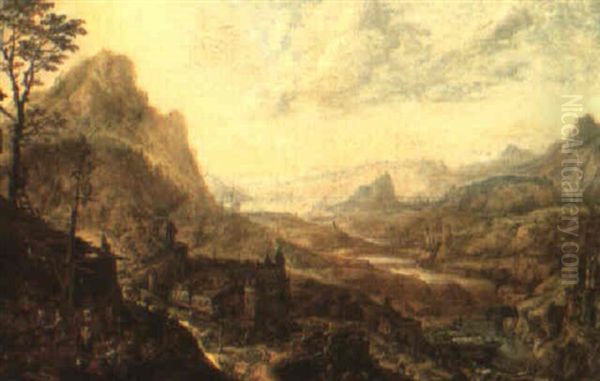 Extensive Rhenish Landscape With Figures Oil Painting by Herman Saftleven