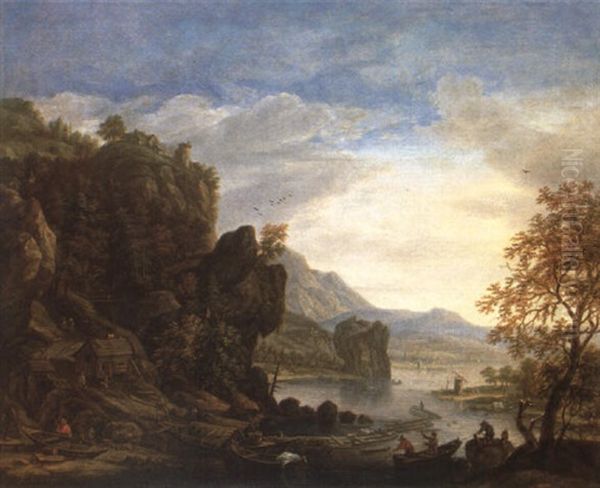 Felsige Fluslandschaft Oil Painting by Herman Saftleven