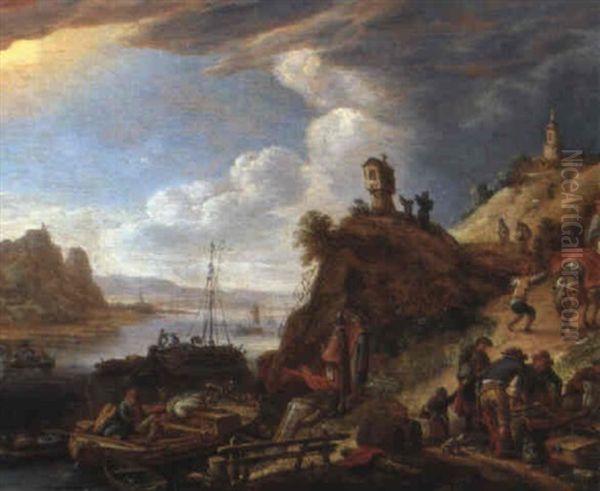 Scene Animee Au Bord D'un Fleuve Oil Painting by Herman Saftleven