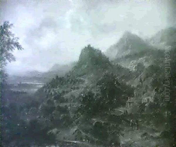 A Mountain Landscape Oil Painting by Herman Saftleven