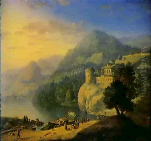 Flusslandschaft Mit Einem Kastell Und Booten Oil Painting by Herman Saftleven