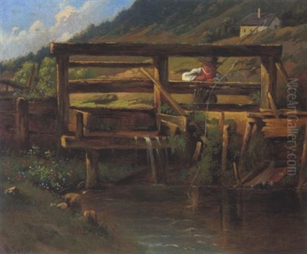 Kleiner Angler Oil Painting by Franz Sager