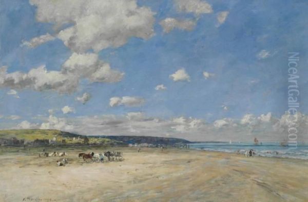 La Plage De Tourgeville Oil Painting by Eugene Boudin