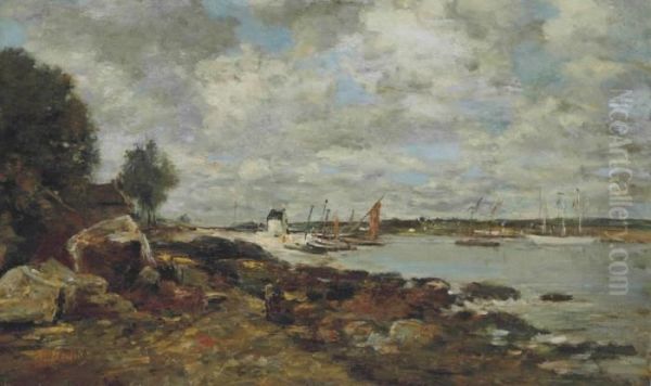 Plougastel, Le Rivage Au Bord De La Baie Oil Painting by Eugene Boudin