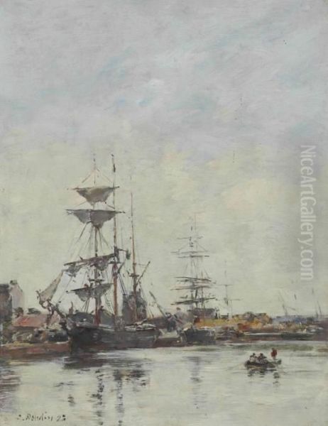 Le Bassin De Deauville (effet Du Matin) Oil Painting by Eugene Boudin