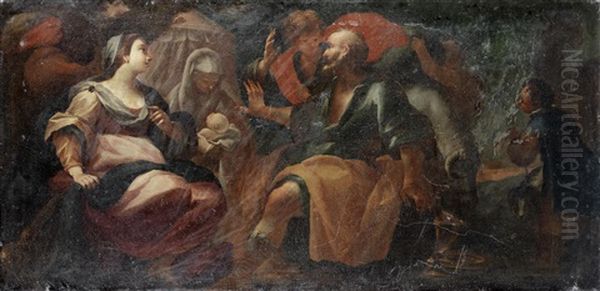 The Birth Of Isaac (+ Hagar Banished By Abraham; Pair) Oil Painting by Giovanni Camillo Sagrestani