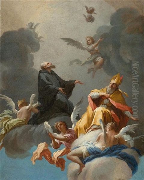 Bischof Und Weitere Heilige Auf Wolken Oil Painting by Giovanni Camillo Sagrestani