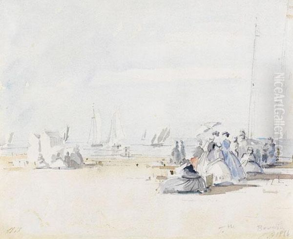 Zugeschrieben - Am Strand Von Trouville Oil Painting by Eugene Boudin