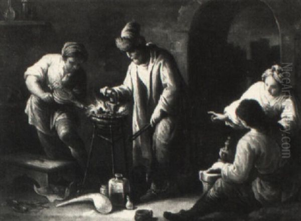 Alchemist In His Laboratory Oil Painting by Giovanni Camillo Sagrestani