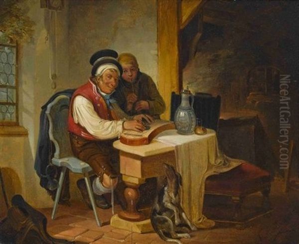 Das Zitherspiel Oil Painting by Gottfried Hermann Sagstatter