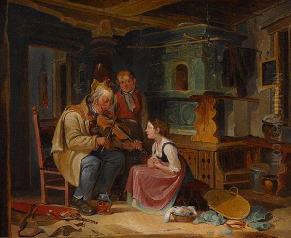 Musikalische Unterhaltung In Der Stube Oil Painting by Gottfried Hermann Sagstatter