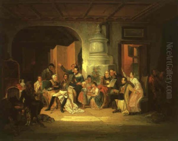 Der Heimgekehrte Offizier Im Kreise Seiner Familie Oil Painting by Gottfried Hermann Sagstatter