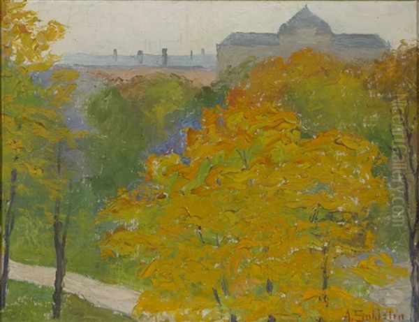 The Park Of The Old Church Oil Painting by Anna Sahlsten