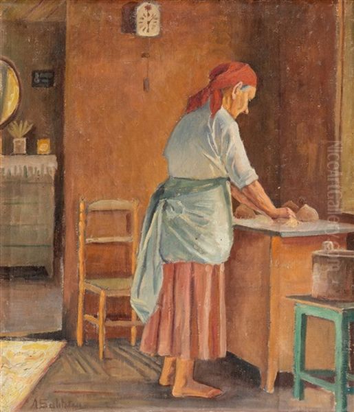 Woman Baking Oil Painting by Anna Sahlsten