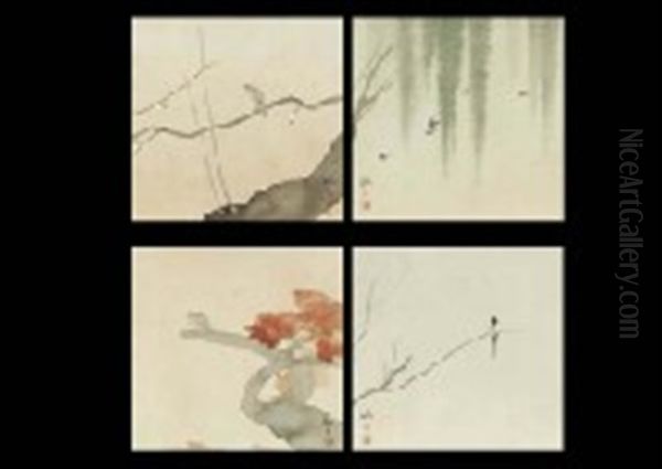 Seasons Flower And Birds (4 Works) Oil Painting by Kogetsu Saigo