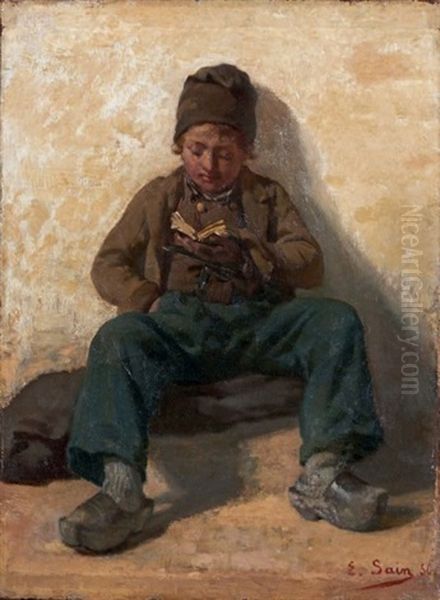 Le Petit Breton Ou La Lecture Oil Painting by Edouard Alexandre Sain