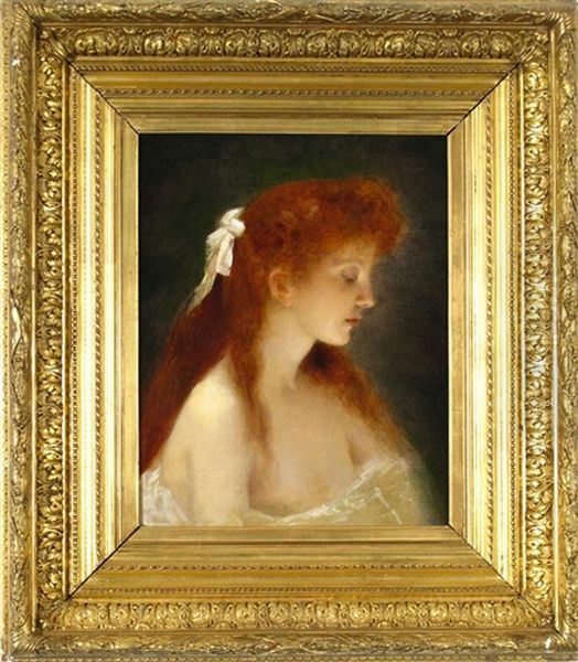 A Redhead Beauty In Profile Oil Painting by Edouard Alexandre Sain