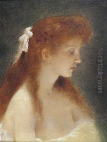 A Redhead Beauty In Profile Oil Painting by Edouard Alexandre Sain