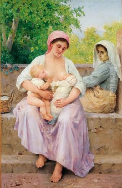 Charite Maternelle Oil Painting by Edouard Alexandre Sain