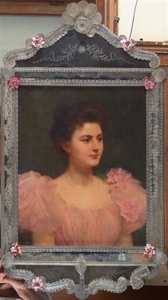 Portrait De Femme A La Robe Rose Oil Painting by Edouard Alexandre Sain