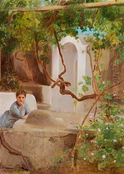 Italienerinde I En Pergola, Capri Oil Painting by Edouard Alexandre Sain