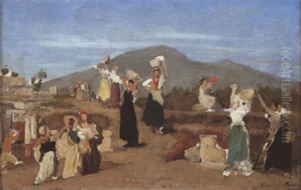 Les Fouilles A Pompei Oil Painting by Edouard Alexandre Sain