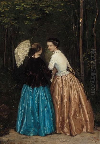 A Woodland Walk Oil Painting by Edouard Alexandre Sain