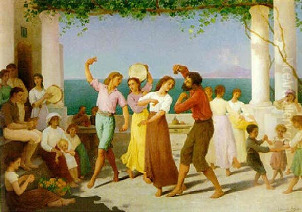 The Danse Of The Tarentelle, Naples Oil Painting by Edouard Alexandre Sain