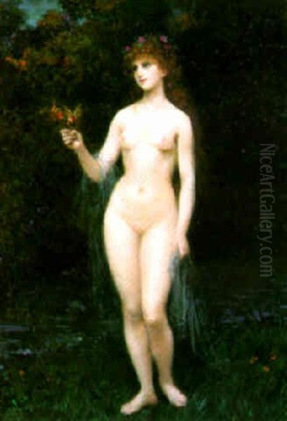 Nude On The River Bank Oil Painting by Edouard Alexandre Sain