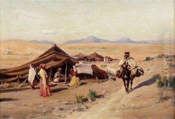 Campement Nomade Pres De Biskra Oil Painting by Paul (Jean Marie) Sain