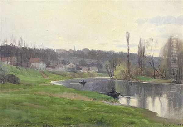 Bord De Seine, Bas Meudon, Etude D'hiver, 1882 Oil Painting by Paul (Jean Marie) Sain