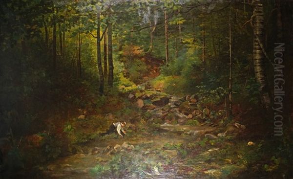 Homme Se Desalterant Dans Un Sous-bois Oil Painting by Paul (Jean Marie) Sain