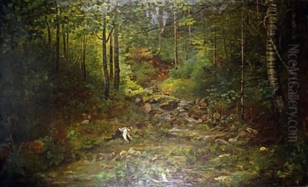 Homme Se Desalterant Dans Un Sous-bois Oil Painting by Paul (Jean Marie) Sain