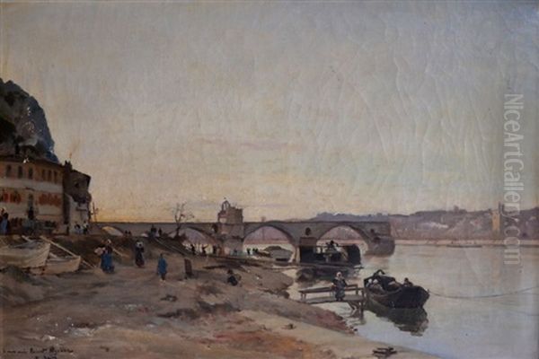 Le Pont D'avignon, Berges Animees Oil Painting by Paul (Jean Marie) Sain