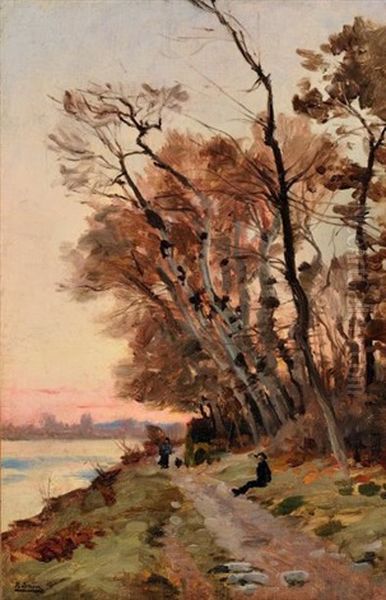 Promenade Au Bord Du Lac Oil Painting by Paul (Jean Marie) Sain