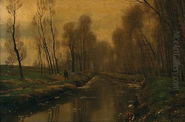 Promenade Le Long Du Canal Oil Painting by Paul (Jean Marie) Sain