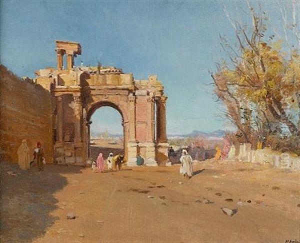 Arc De Triomphe De Caracalla, Tebessa (algeria) Oil Painting by Paul (Jean Marie) Sain