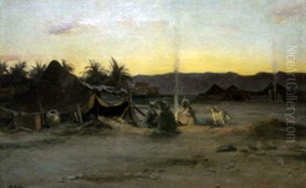 Campement Berbere Le Soir En Algerie Oil Painting by Paul (Jean Marie) Sain